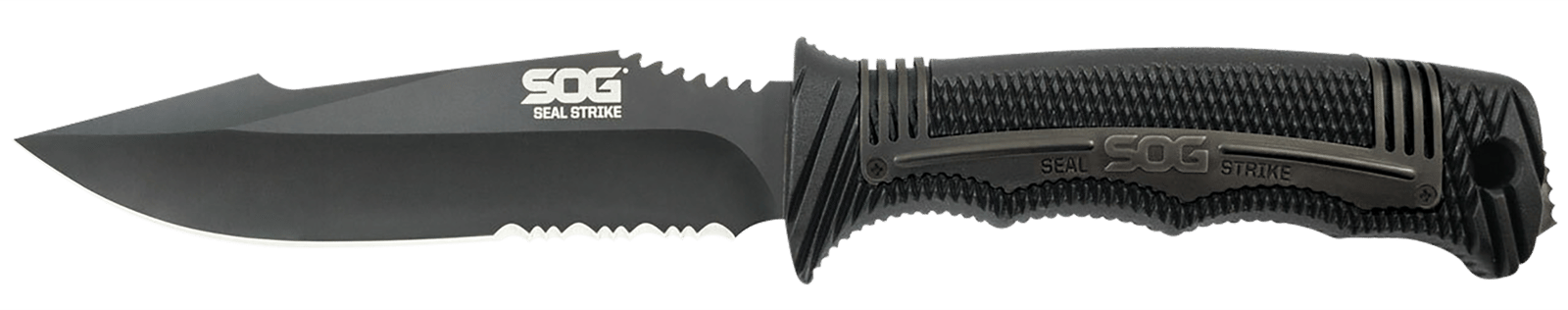 S.O.G SOGSS1003CP Seal Strike 4.90" Fixed Clip Point Part Serrated AUS-8A SS Blade Black Textured GRN/SS Handle Includes Belt Clip/Sheath