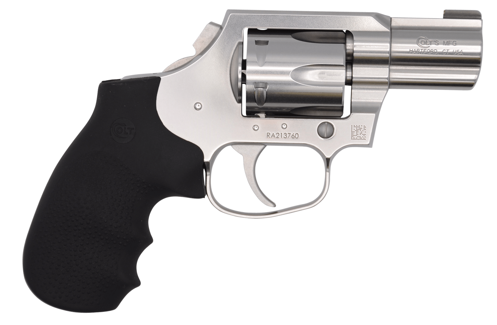 Colt Mfg KCOBRASB2BB King Cobra Carry 357 Mag 6 Shot 2" DAO Brushed Stainless Steel Barrel, Cylinder & Frame, Black Hogue Rubber w/Finger Grooves Grip