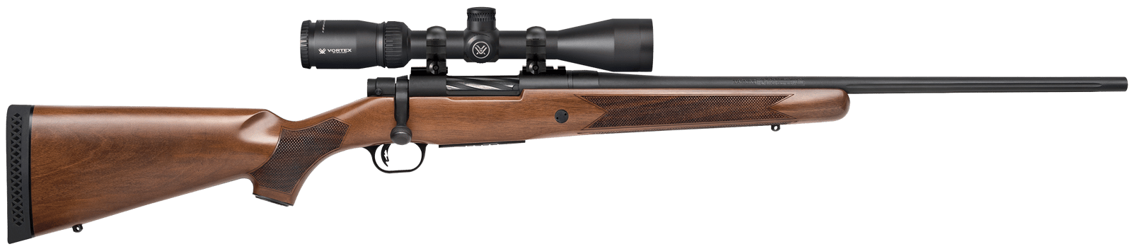Mossberg 28057 Patriot  22-250 Rem Caliber with 5+1 Capacity, 22" Fluted Barrel, Matte Blued Metal Finish & Walnut Stock Right Hand (Full Size) Includes Vortex Crossfire II 3-9x40mm Scope