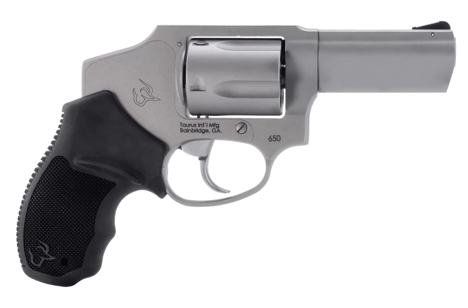 Taurus 2-650139 650  Small 357 Mag 38/Special +P 5 Shot 3"  Stainless Steel Barrel, Cylinder & Frame, Black Rubber Grip, Transfer Bar Safety, Concealed Hammer