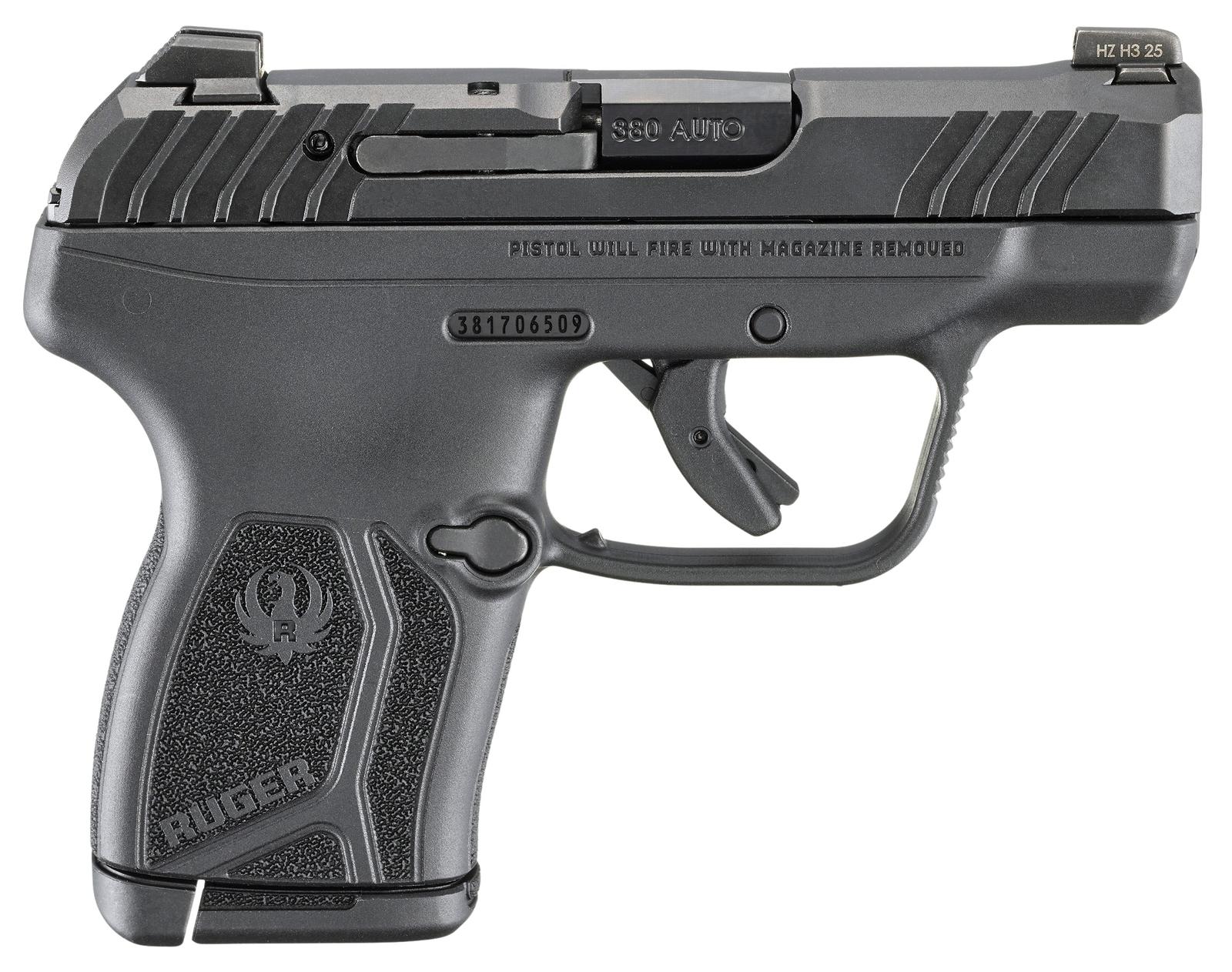 Ruger 13760 LCP Max  Compact Frame 380 ACP 10+1 2.80" Black Oxide Alloy Steel Barrel, Black Nitride Alloy Steel Serrated Slide, Black Polymer Frame, Textured Grip, Manual Safety