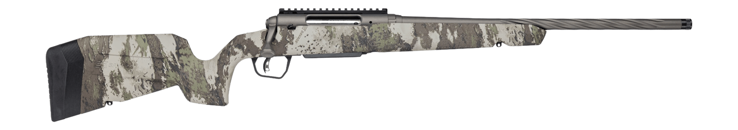 Savage Arms 33213 Axis 2 Pro 6.5 Creedmoor 4+1 Gun Metal Bronze Cerakote Spiral Fluted Threaded Barrel & Receiver w/Picatinny Rail, Savage Woodland Camo Fixed w/Pistol Grip Synthetic Stock, Right Hand