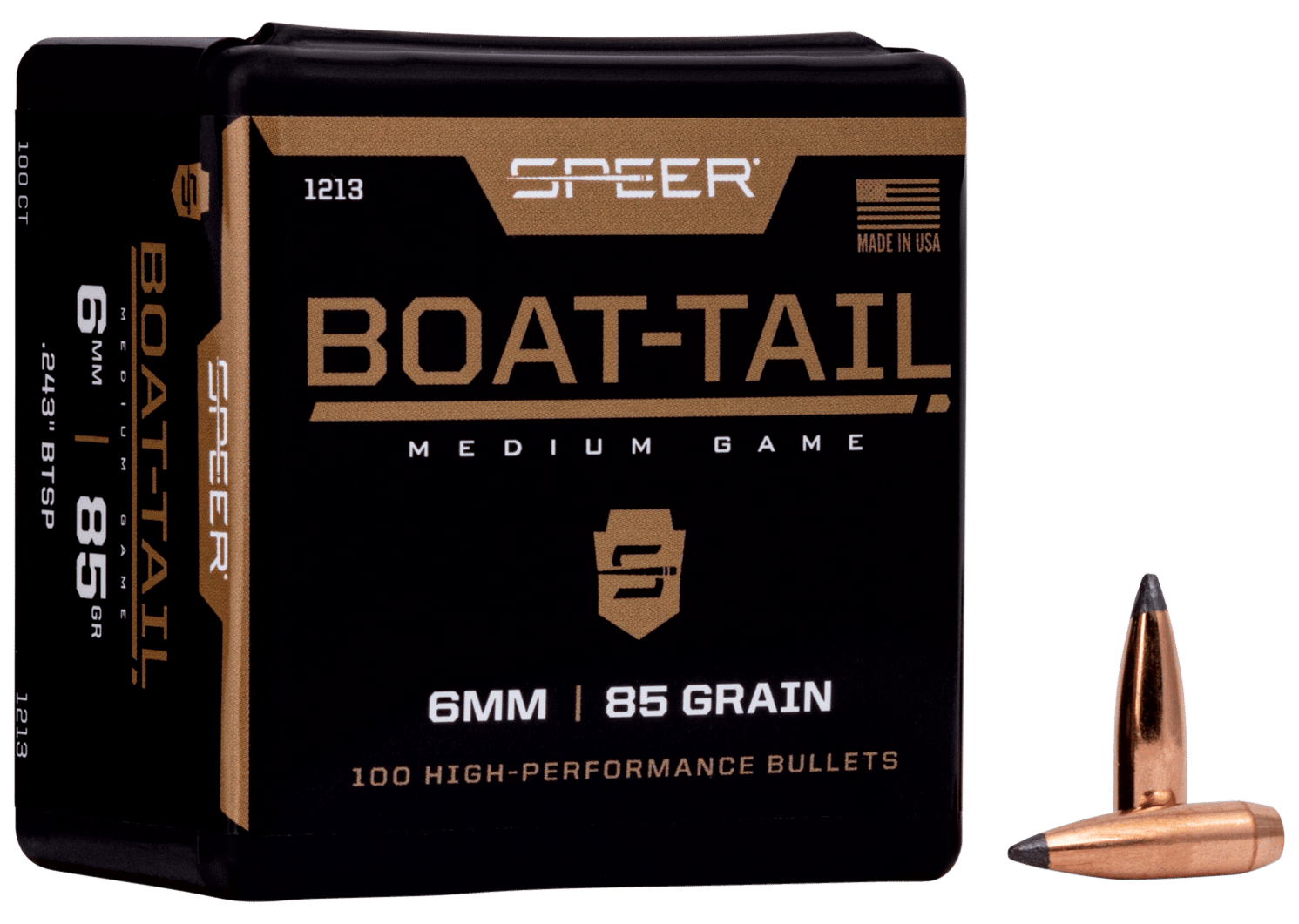 Speer 1213 Boat-Tail  6mm 85gr Jacketed Soft Point Boat Tail 100 Per Box/5 Case