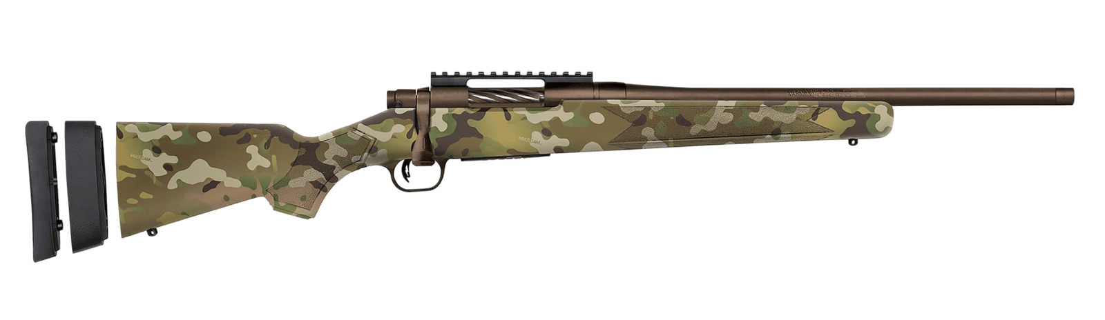 Mossberg 28281 Patriot Super Bantam Youth 350 Legend 4+1 18" Patriot Brown Cerakote Threaded Bull Barrel, Patriot Brown Cerakote Steel Receiver w/Picatinny Rail, MultiCam Fixed Synthetic Stock