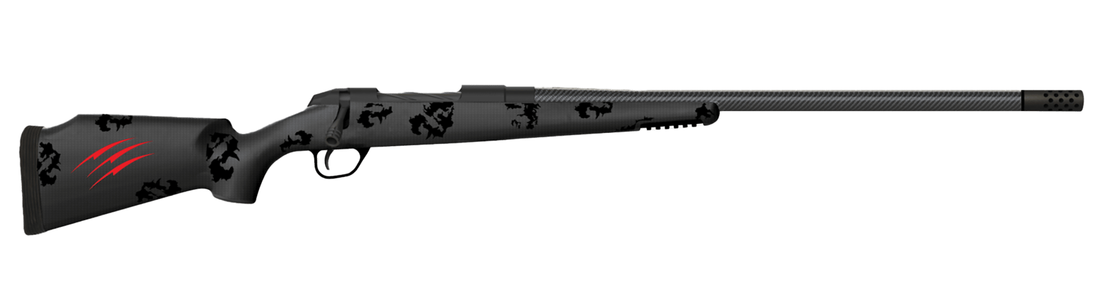 Fierce Firearms FCTRG300PRC24BBO CT Rage  300 PRC Caliber with 3+1 Capacity, 24" Carbon Fiber Barrel, Black Cerakote Metal Finish & Blackout Camo Fixed Fierce Tech C3 Stock, Right Hand (Full Size)