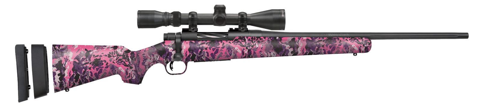 Mossberg 28142 Patriot Super Bantam 243 Win Caliber with 5+1 Capacity, 20" Fluted Barrel, Matte Blued Metal Finish & Muddy Girl Wild Synthetic Stock Right Hand (Youth) Includes 3-9x40mm Scope