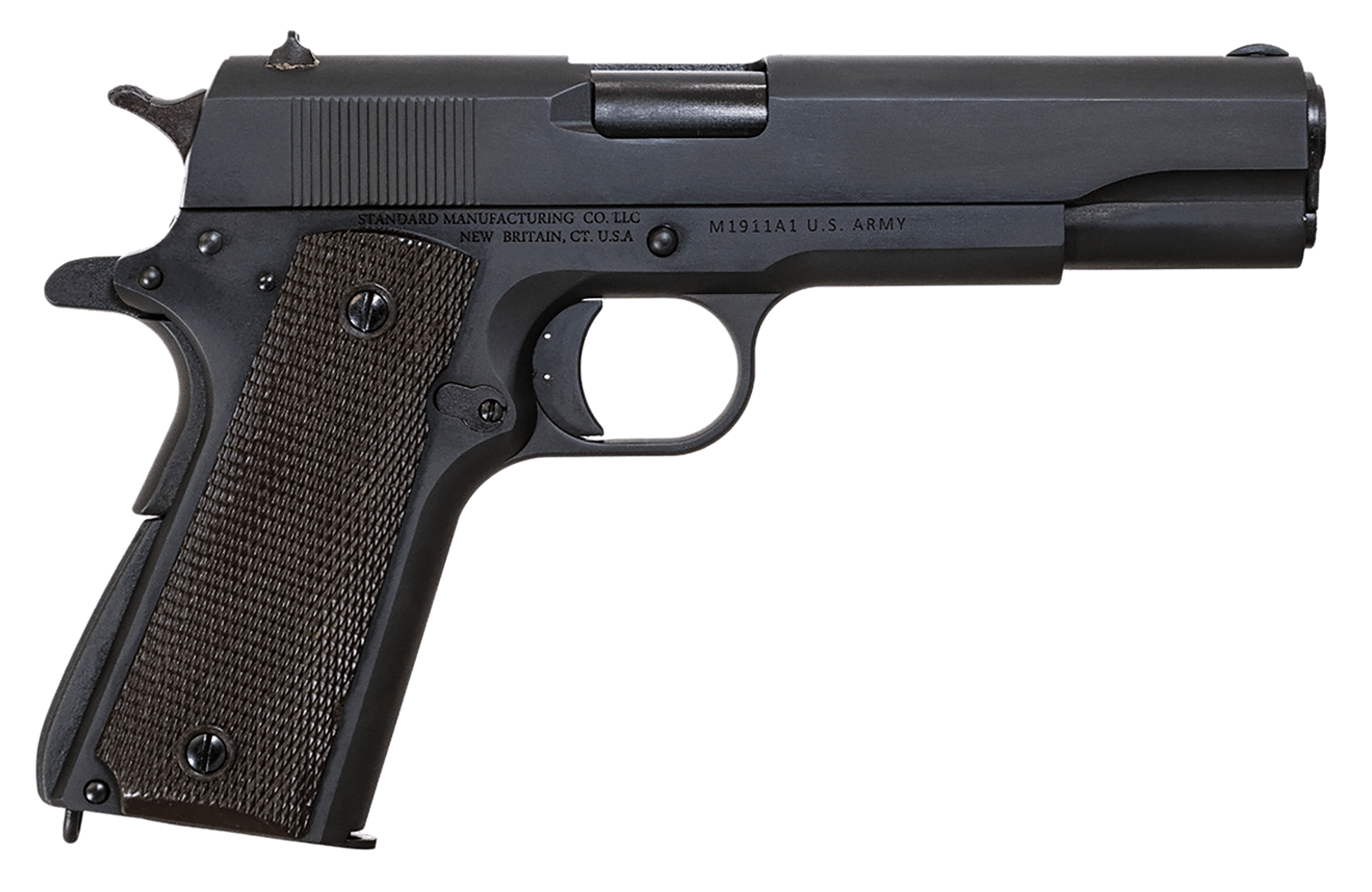 Standard Mfg  1911 Government Full Size Frame 45 ACP 7+1 5" Black Steel Barrel, Black Parkerized Steel Serrated Slide, Black Parkerized Steel Frame w/Beavertail, Textured Grip