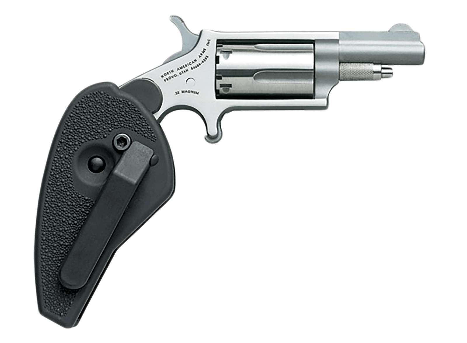North American Arms 22MHG Mini-Revolver  22 WMR 5 Shot 1.63" Stainless Steel Barrel, Frame & Cylinder, Black Synthetic Holster Grip, Exposed Hammer
