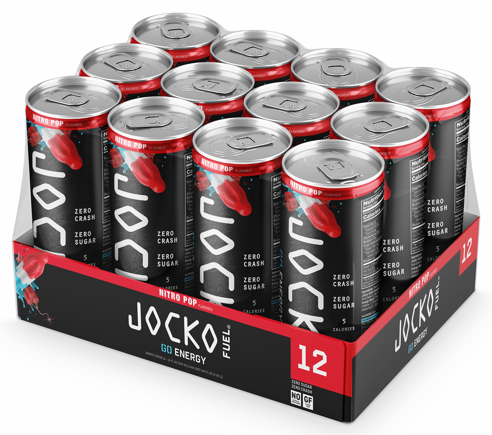 Jocko Fuel 29777 Nitro Pop Energy Drinks 12oz 12Pack