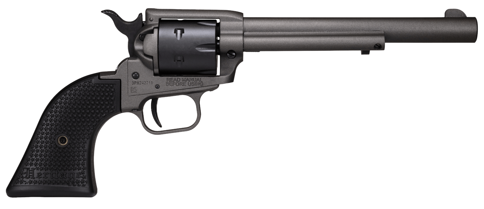 Heritage Mfg SRR22C6 Rough Rider  22 LR 6 Shot, 6.50" Tungsten Gray Cerakote Steel Barrel, Frame, Black Satin Cylinder, Black Polymer Grip, Hammer/Thumb Safety, Exposed Hammer
