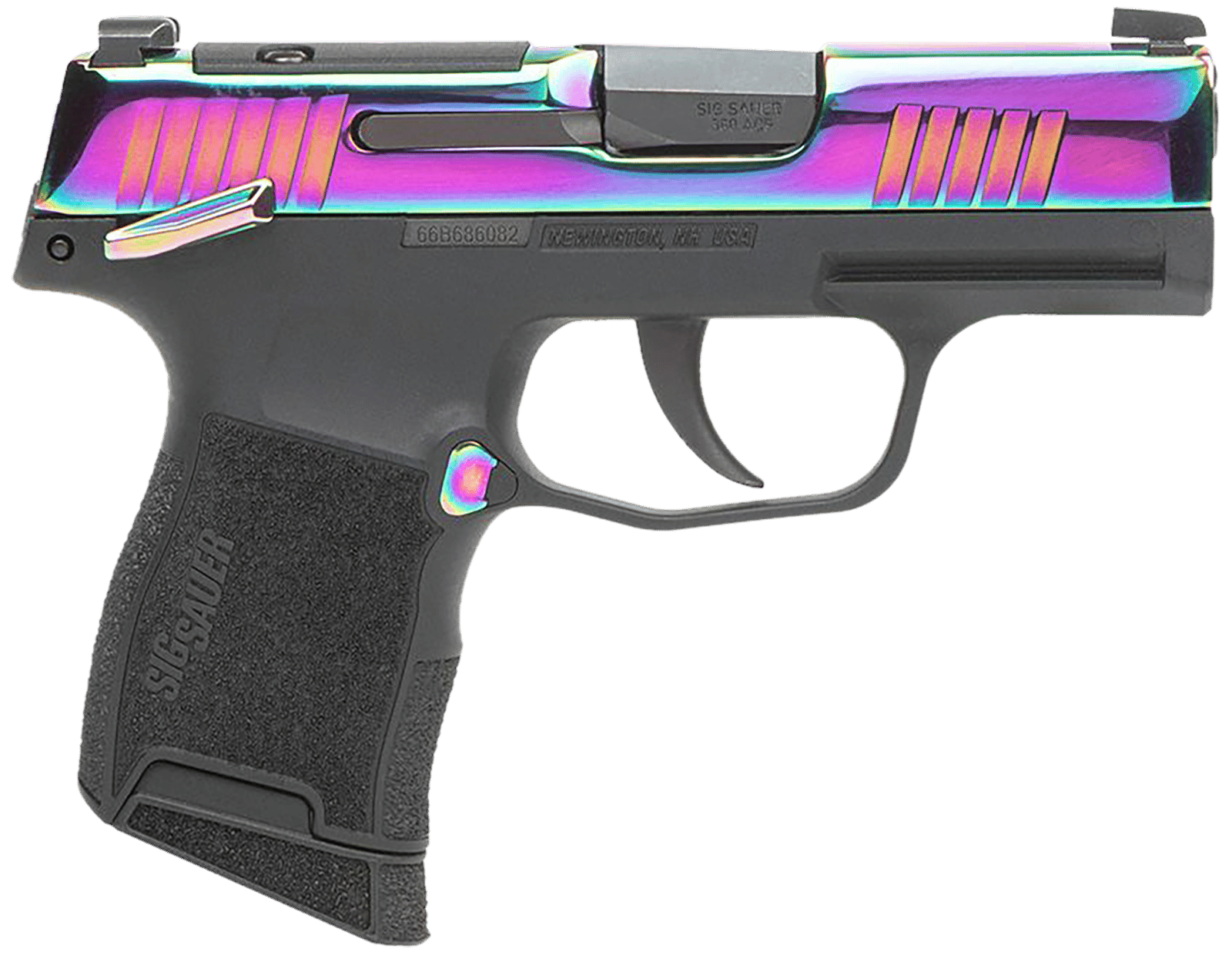 Sig Sauer 365380RBTMS P365  Micro-Compact 380 ACP 10+1 3.10" Black Carbon Steel Barrel, Rainbow Titanium Optic Ready/Serrated Slide, Black Steel Frame w/Rainbow Accents, Black Polymer Grips