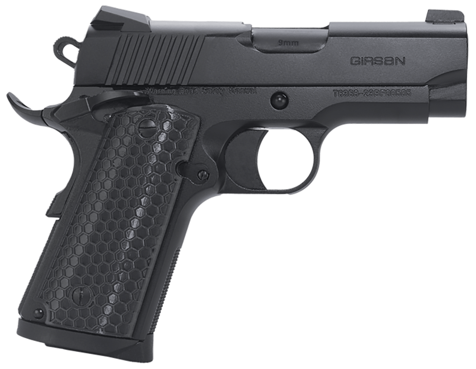 EAA GIRSAN 392050 MC1911 SC Untouchable Sub-Compact Frame 45 ACP 6+1 3.40"  Black Steel Barrel, Black Serrated Steel Slide & Frame w/Beavertail, Black Polymer Grip