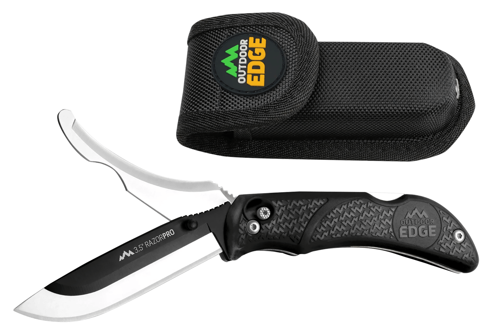 Outdoor Edge RO10C RazorPro  3.50" Folding Razor/Gut Plain 420J2 SS Blade, Black TPR Handle, Includes Replacement Blades