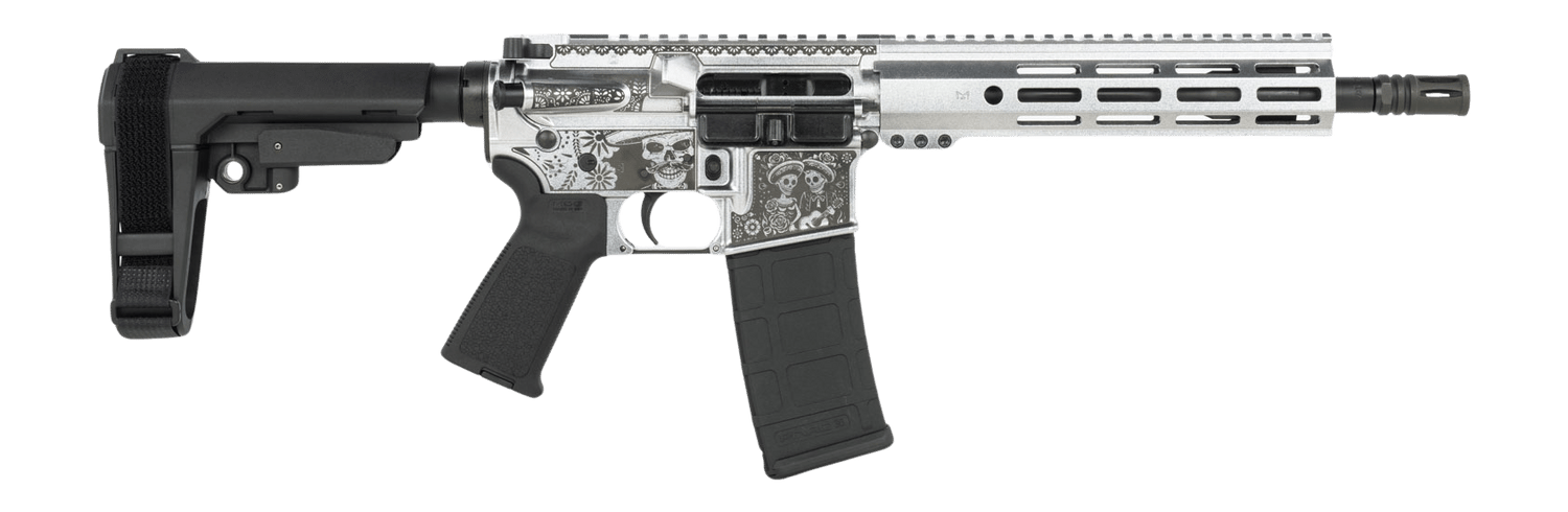 Shark Coast Tactical SCC07374DOD-P Day of the Dead  5.56 NATO 30+1 10.50" Black Nitride Threaded Barrel, Aluminum Laser Engraved Receiver w/Picatinny Rail, M-LOK Handguard, Polymer SB Tactical SBA3 Br
