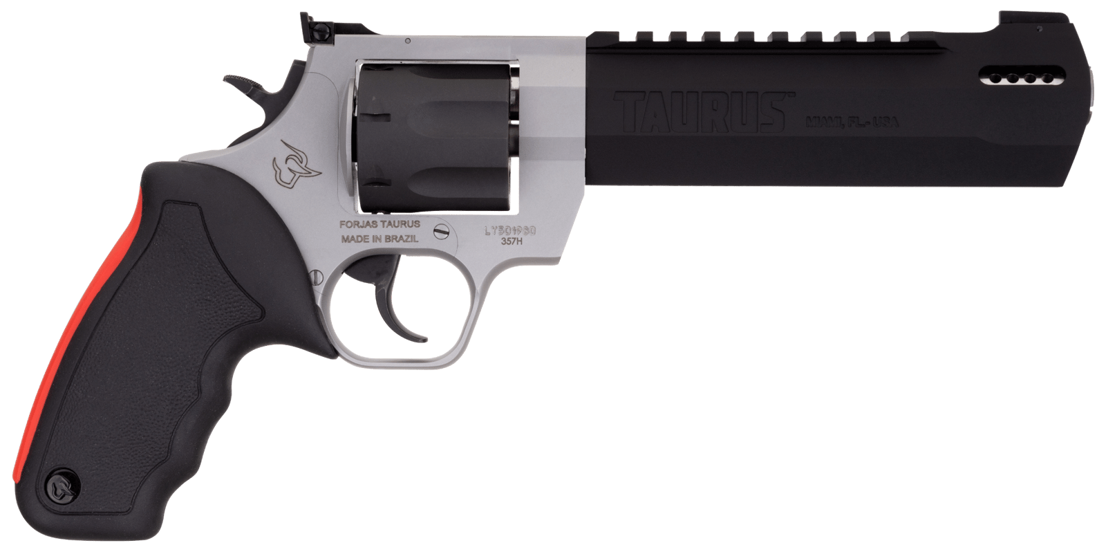 Taurus 2454065RH Raging Hunter  454 Casull 5rd 6.75" Matte Black Oxide Cylinder & Barrel Matte Stainless Steel Frame Black Rubber with Integrated Red Cushion Insert Grip