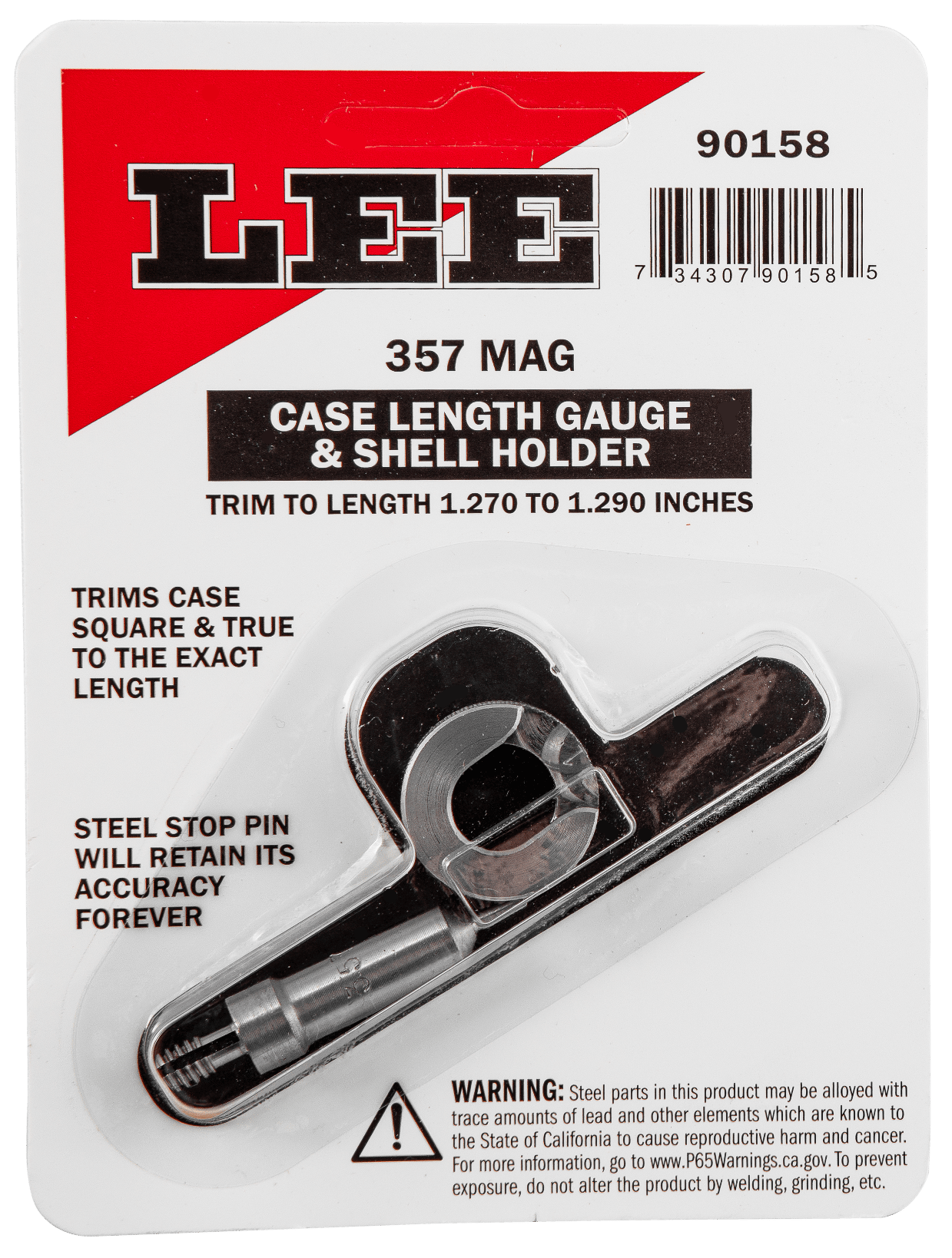 Lee Precision 90158 Case Length Gauge  Silver, 357 Mag, Steel Works With Cutter/Lock Stud Includes Shell Holder