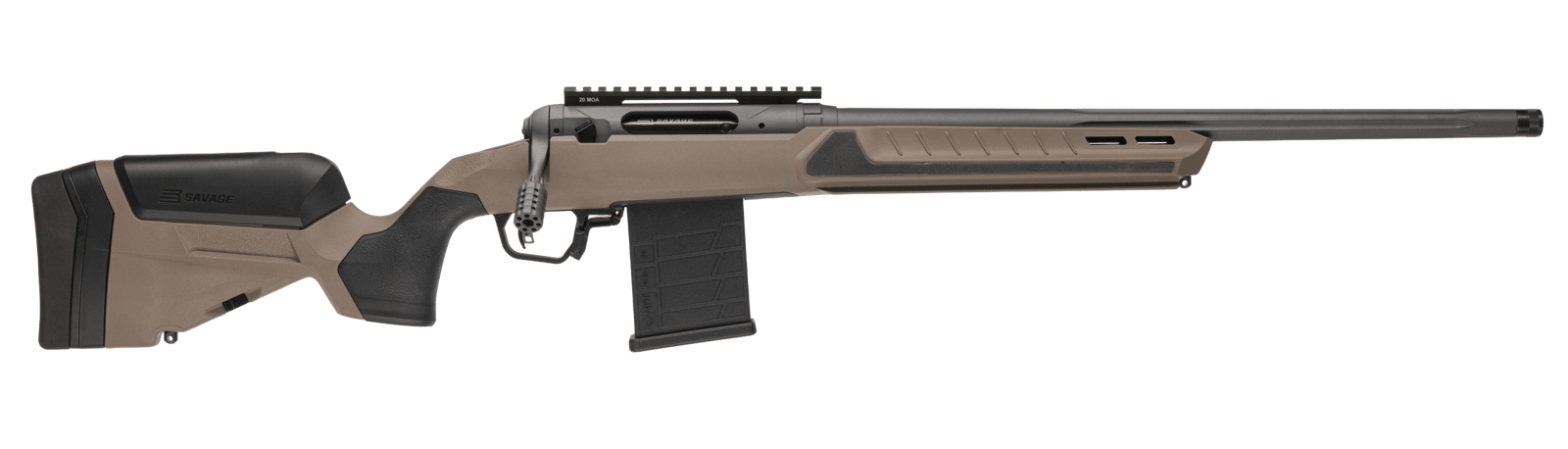 Savage Arms 32671 110 Core Tactical 6.5 Creedmoor 10+1 20" Medium Heavy Fluted Barrel, Arca Rail Forend, Coyote Tan AccuStock w/AccuFit V2 Synthetic Stock, Right Hand