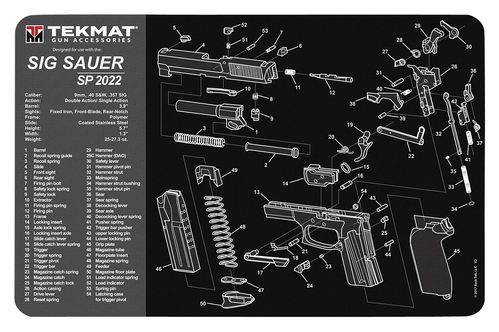 TekMat TEKR17SIGSP2022  Cleaning Mat Black/Gray Rubber 11"x17" Sig Sauer SP 2022 Parts Diagram