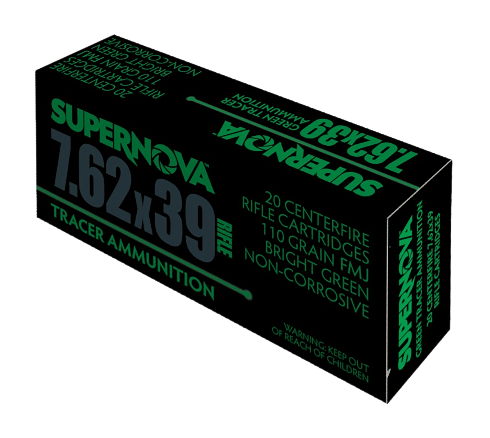 Supernova PMSN762G Green Tracer  7.62mm 110 gr Full Metal Jacket 20 Per Box/ 50 Cs