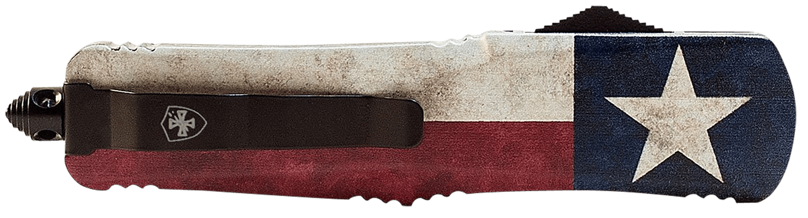 Templar Knife LCAP331 Gen II Captain Large 3.50" OTF Drop Point Plain Black Oxide Stonewashed 440C SS Blade, 5.25" Red/White/Blue w/Star Aluminum Handle Glass Breaker