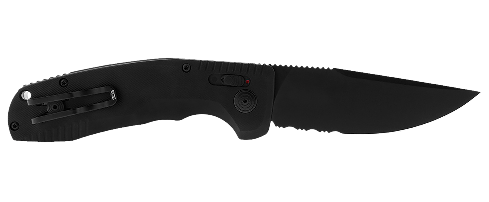 S.O.G SOG15380257 SOG-TAC Auto 3.43" Folding Part Serrated Black TiNi Cryo D2 Steel Blade Black Micro-Textured Anodized Aluminum Handle Includes Pocket Clip