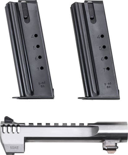 DESERT EAGLE 50AE 6" SS BARREL W/TWO MAGS & MUZZLE BRAKE