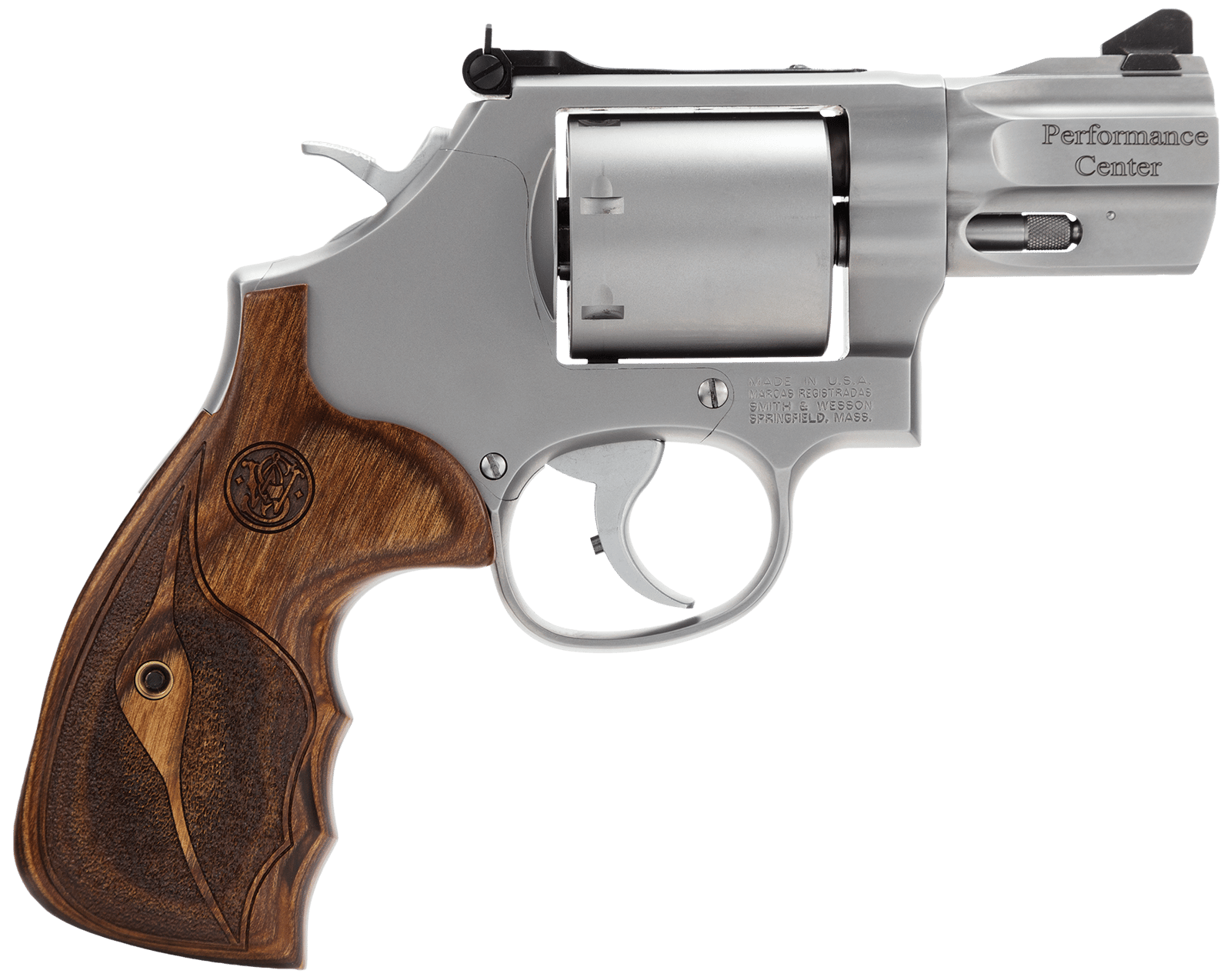 Smith & Wesson 170346 Performance Center Model 686 38 S&W Spl +P, 357 Mag 7rd 2.50" Stainless Steel Barrel, Unfluted Cylinder, Matte Silver Stainless Steel Frame with Wood Grip Includes Moon Clips