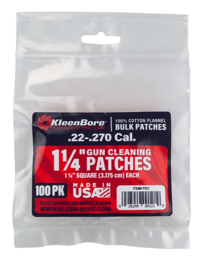 KleenBore P201 Super Shooter  .22 - .270 Cal 1.25" 100% Cotton Flannel 100 Per Pack