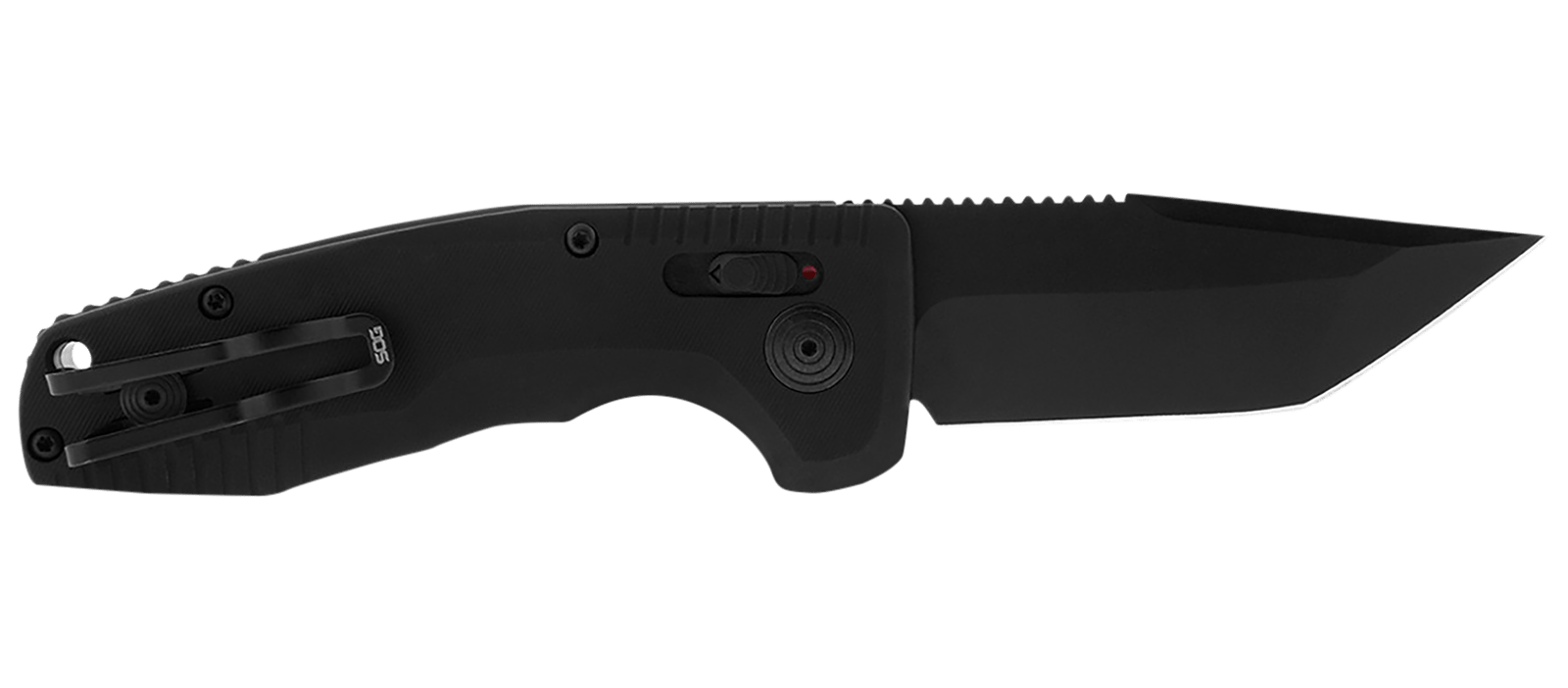 S.O.G SOG-15-38-10 SOG-TAC Auto Compact 2.94" Folding Tanto Part Serrated Black TiNi Cryo D2 Steel Blade Black Micro-Textured Anodized Aluminum Handle Includes Pocket Clip