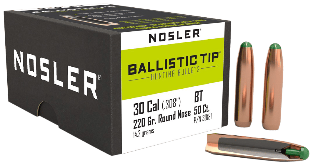 Nosler 30181 Ballistic Tip  30Caliber 220gr Round Nose 50/Box