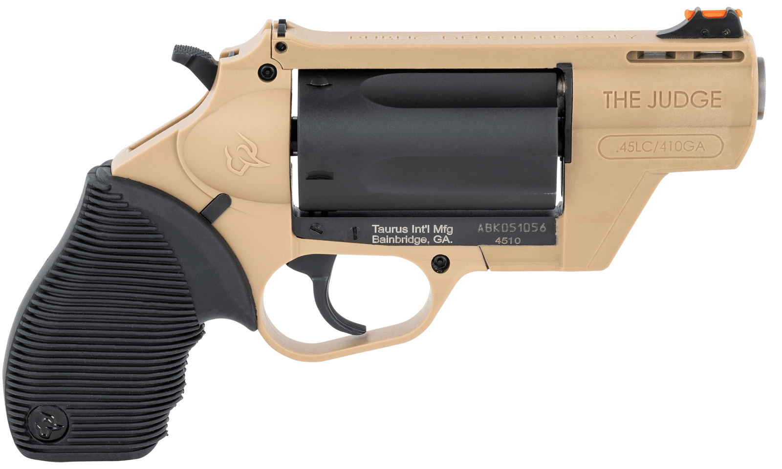 Taurus 2-441021FDE Judge Public Defender 45 Colt (LC)/410 Gauge 5rd 2.50" Flat Dark Earth Barrel & Frame Matte Black Cylinder Black Ribber Grip