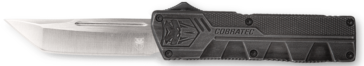 CobraTec Knives SWCTLWTNS Lightweight  3.25" OTF Tanto Plain D2 Steel Blade/Stonewashed Aluminum Handle Includes Pocket Clip
