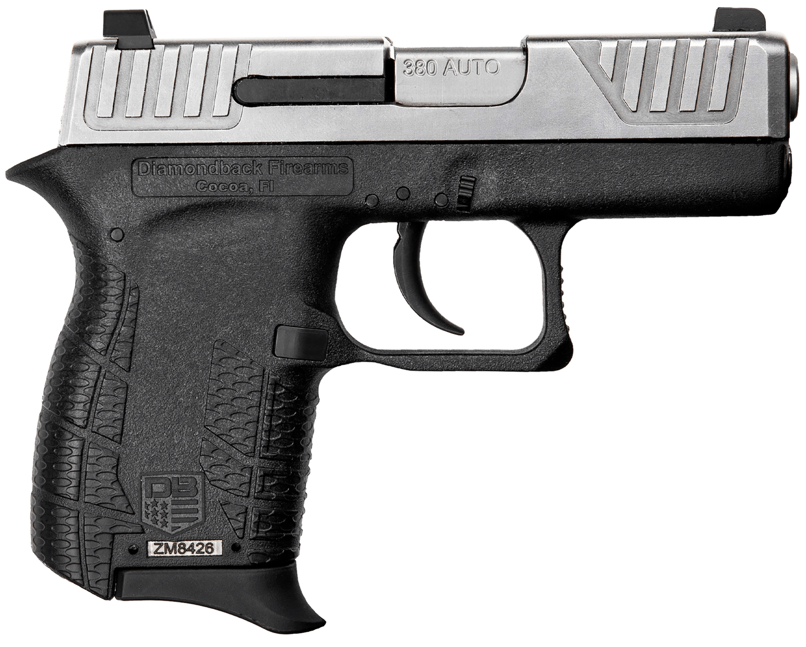 Diamondback DB0100E022 DB380 Gen4 Micro-Compact Frame 380 ACP 6+1, 2.80" Stainless Steel Barrel, Nickel Boron Serrated Stainless Steel Slide, Black Polymer Frame w/Beavertail & Grip