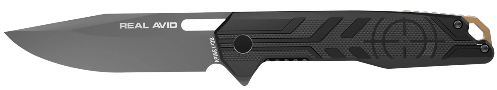 Real Avid AVRAV7 RAV-7  EDC 3.25" Folding Drop Point Plain Titanium 8Cr13MoV SS Blade, Black Textured G10 Handle, Clamshell Pkg