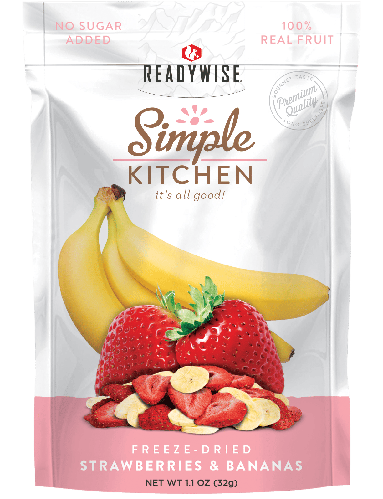 ReadyWise SK05009 Simple Kitchen Freeze Dried Fruit Strawberry & Bananas 1 Serving Pouch 6 Per Case