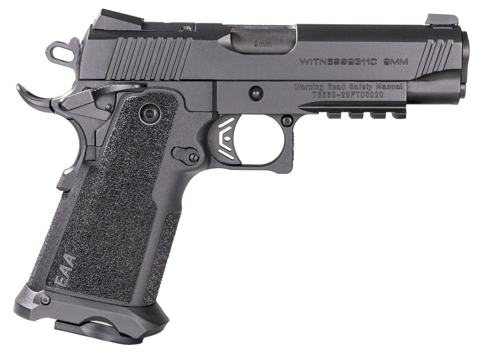 Girsan 395030 Witness2311  9mm Luger 17+1 4.25" Black Steel Barrel, Black Serrated Steel Slide, Black Polymer Frame w/Beavertail & Picatinny Rail, Black Checkered Polymer Grip, Ambidextrous