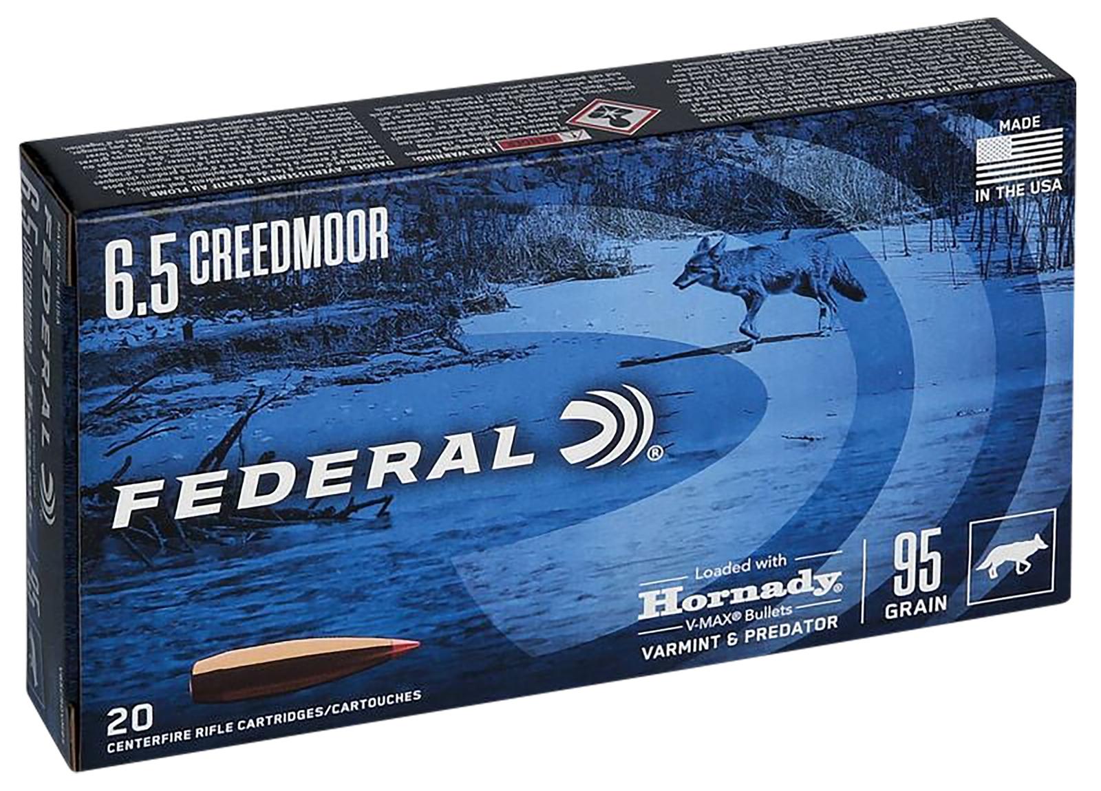 Federal V65CRDVM95 Varmint & Predator  6.5Creedmoor 95gr Hornady V-Max 20 Per Box/10 Case