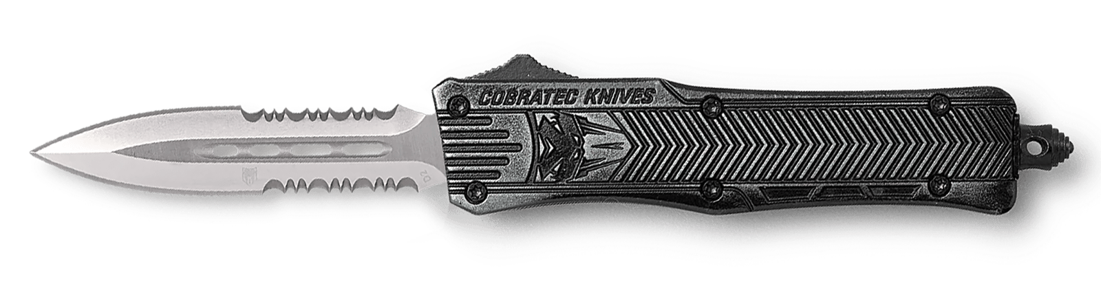 CobraTec Knives SSWCTK1SDAG2SS CTK-1  2.75" OTF Part Serrated D2 Steel Blade/Stonewashed Aluminum Handle Features Glass Breaker Includes Pocket Clip