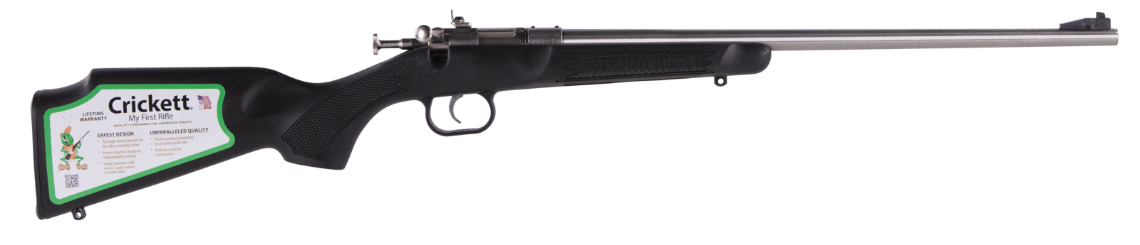 Crickett KSA2295 Youth  22 WMR 1rd 16.12" Blued Barrel & Receiver, Fixed Front/Adjustable Rear Peep Sights, Black Synthetic Stock w/11.5" LOP, Rebounding Firing Pin Safety