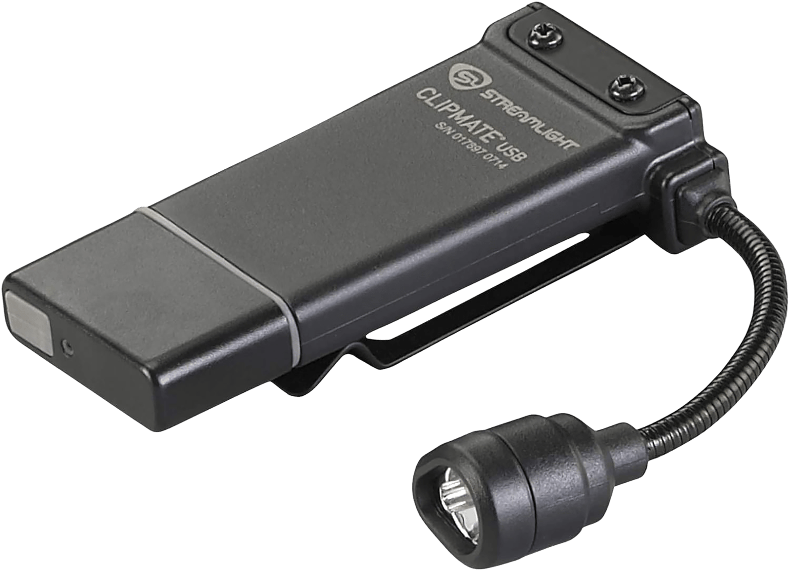 Streamlight 61126 ClipMate USB Clip-On Light  Black 0.2/0.5/10/70 Lumens White/Red LED