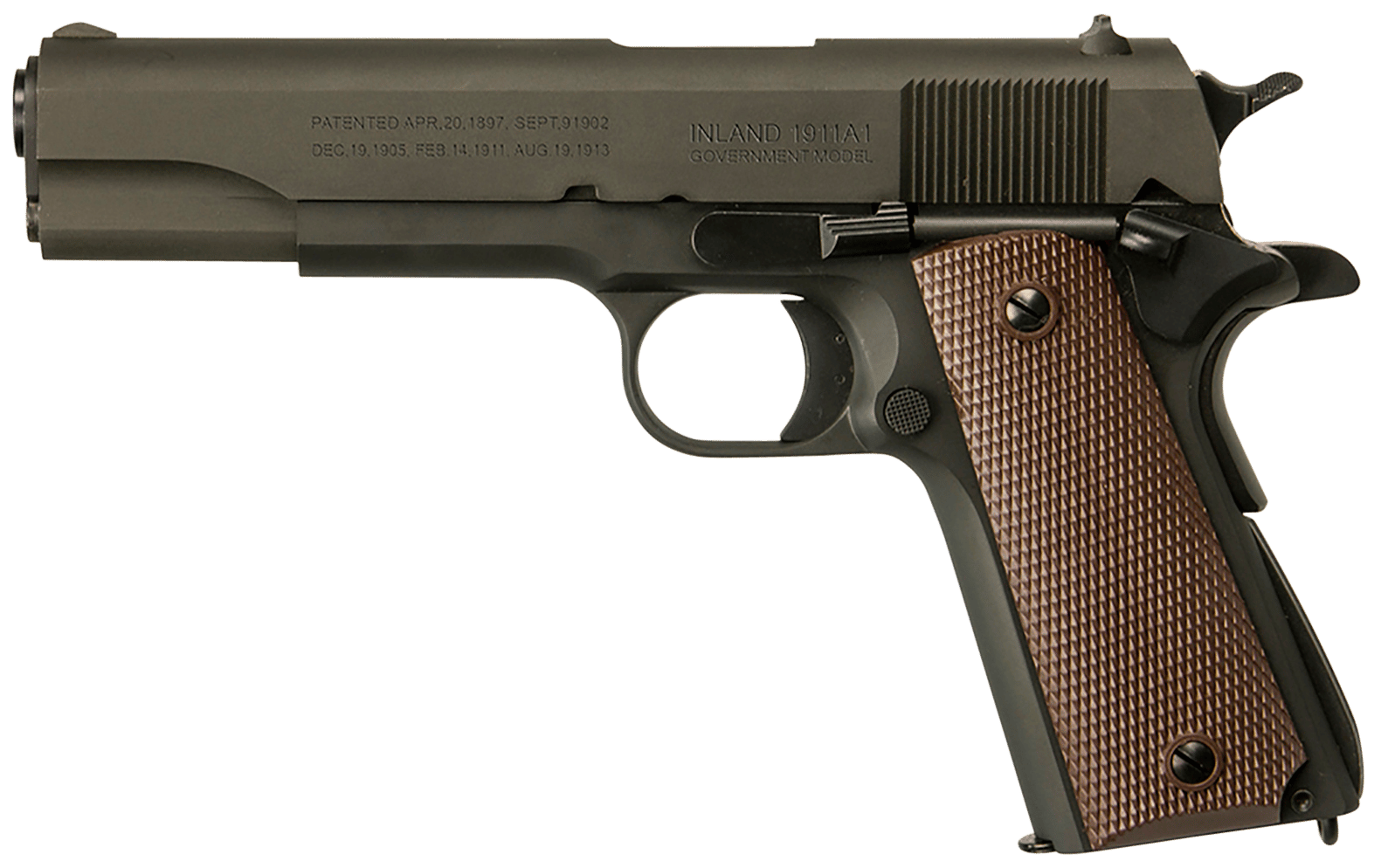 Inland MFG ILM1911 1911 A1 Government 45 ACP 7+1 5" Barrel, Black Parkerized Steel Frame w/Beavertail, Serrated Steel Slide, Wood Grip, Manual Safety