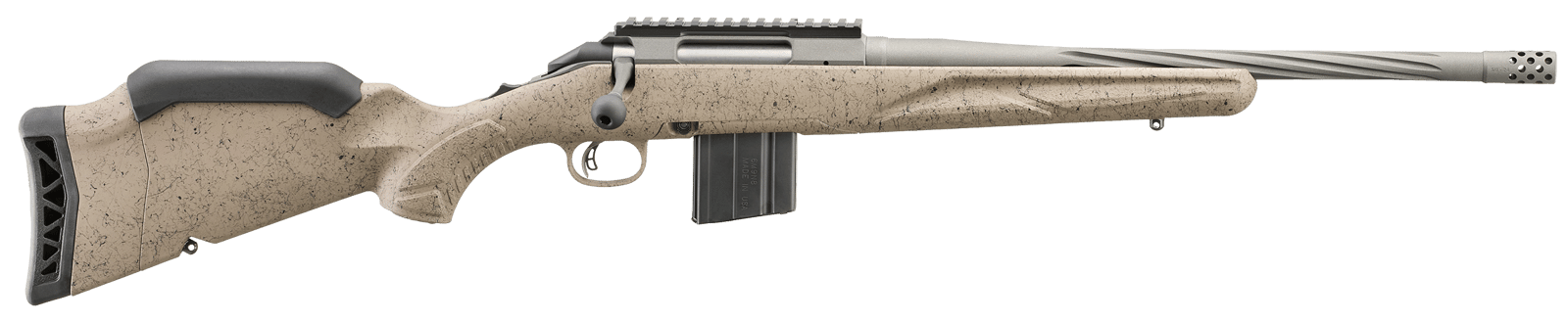 Ruger 46923 American II Ranch Full Size 350 Legend 5+1 16.10" Cobalt Cerakote Spiral Fluted Threaded Barrel & Alloy Steel Receiver w/Picatinny Rail, Flat Dark Earth Splatter Adj LOP Synthetic Stock