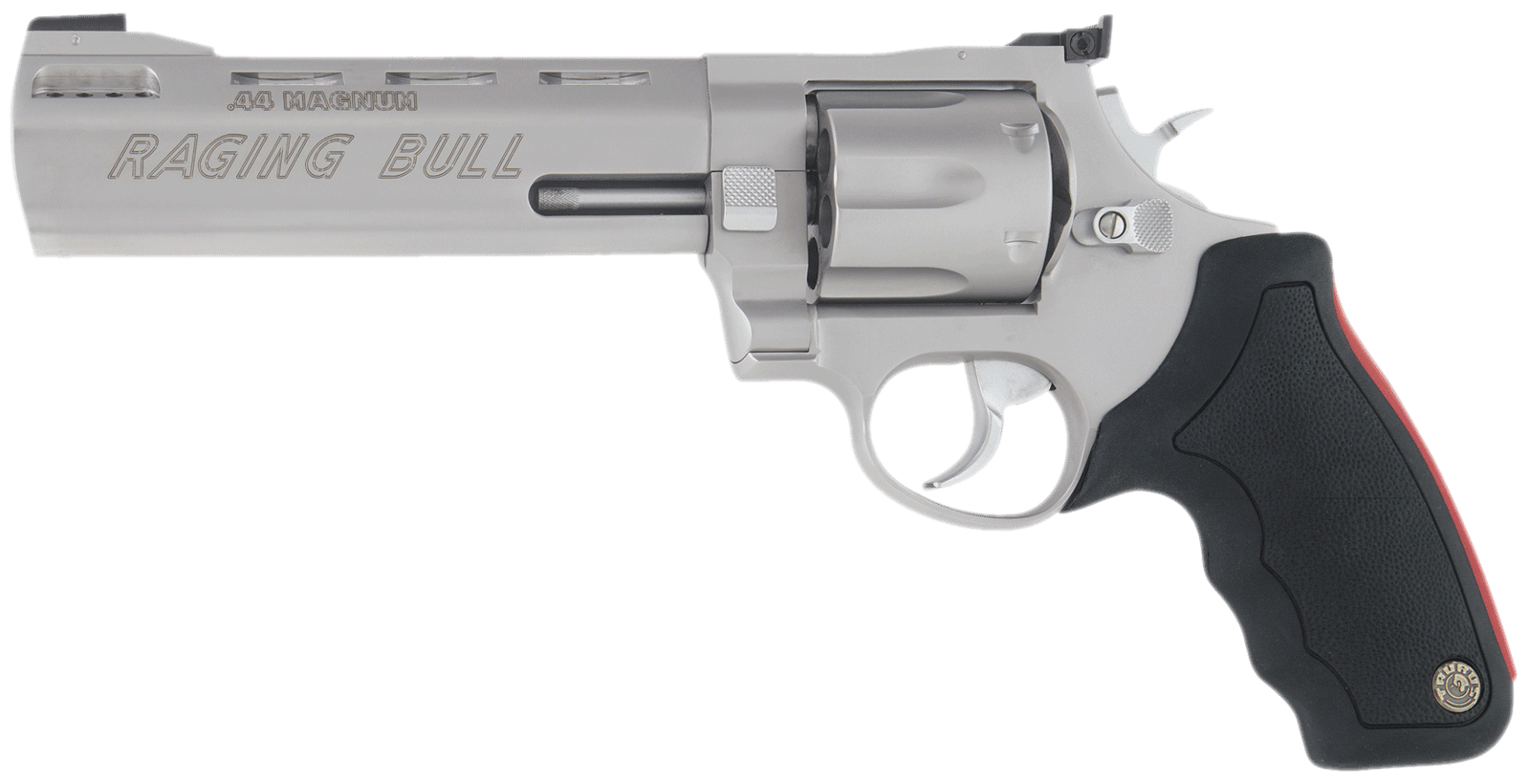 Taurus 2-444069 444 Raging Bull Large 44 Rem Mag 6 Shot 6.50" Matte Stainless Steel Ported Barrel, Cylinder & Frame, Black Rubber Grip, Transfer Bar Safety, Exposed Hammer