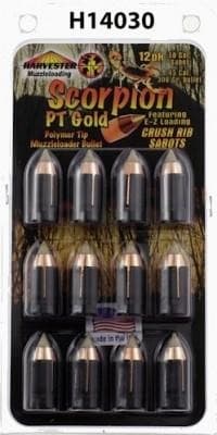 Harvester Muzzleloading Scorpion PT Gold Premium Polymer Tip Muzzleloader Bullets 50 Cal. Sabot 300 gr .451" Polymer Tip Bullet 12/pk