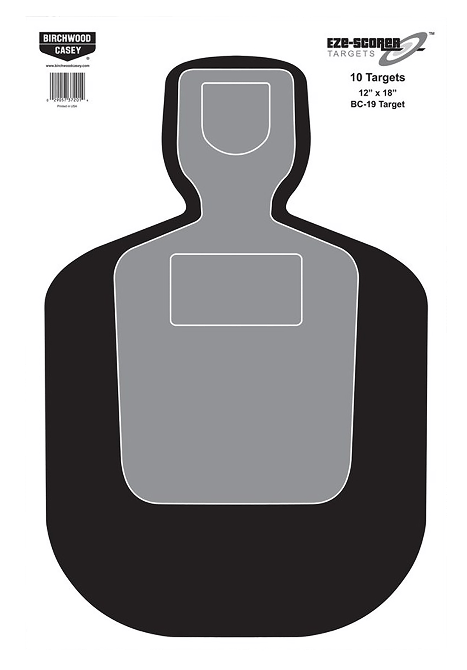 Birchwood Casey 37007 EZE-Scorer BC-19 Silhouette Paper Hanging Universal 12" x 18" Black/Gray/White 100 Per Pkg