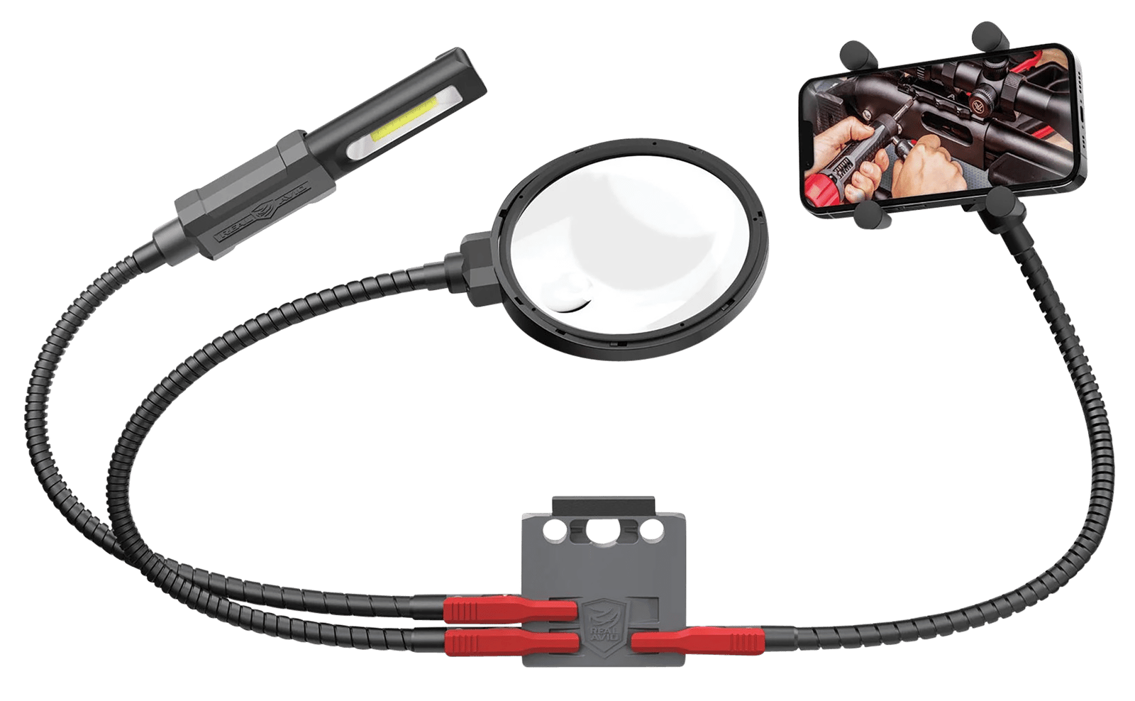 Real Avid AVMVACC Smart Mount  Quick-Connect, Includes Magnifying Glass, 180 Lumen Work Light, Cell Phone Holder