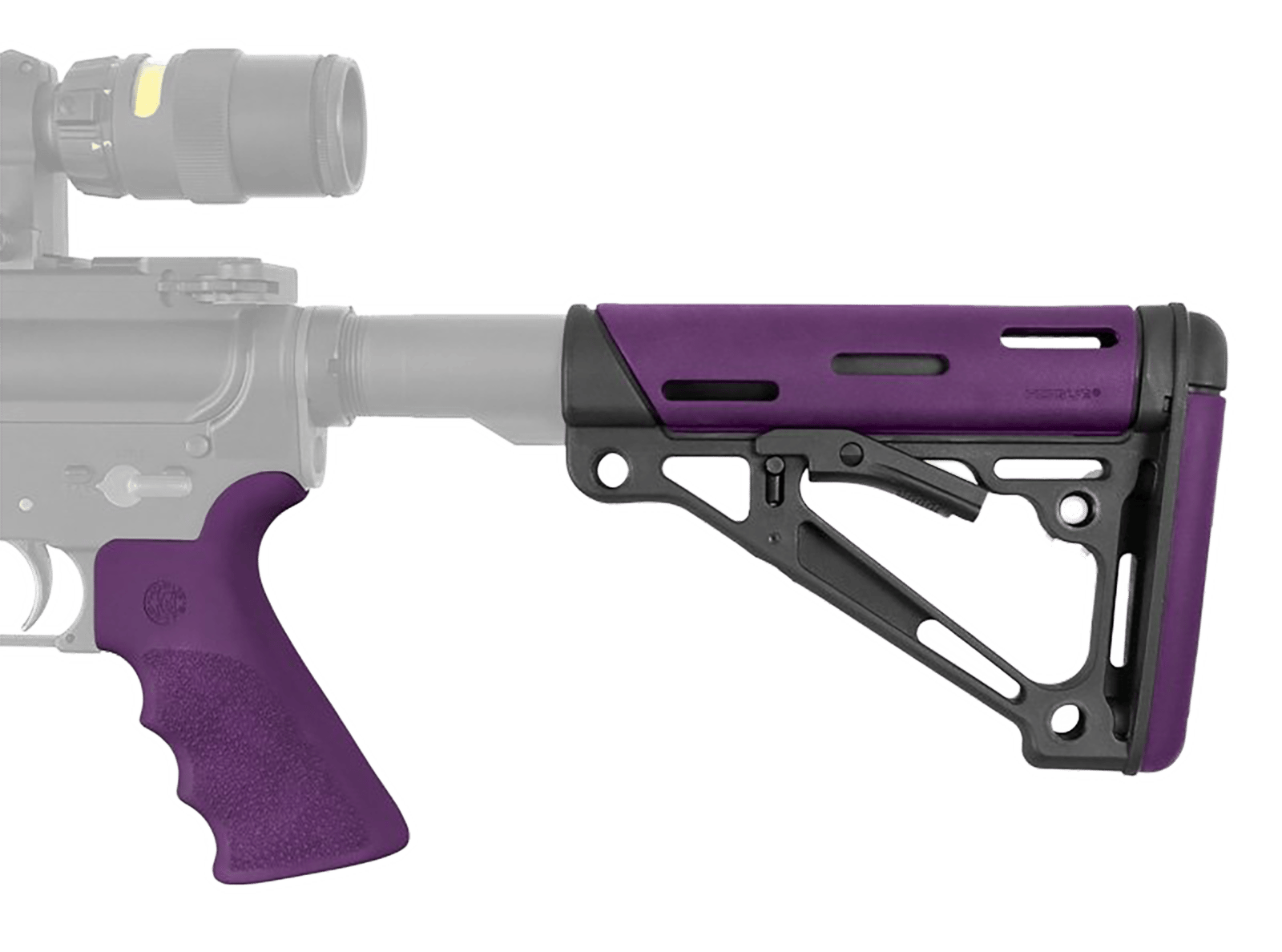 Hogue 15655 OverMolded 2-Piece Kit Purple OverMolded Rubber Black Synthetic Collapsible for AR-15, M16, M4