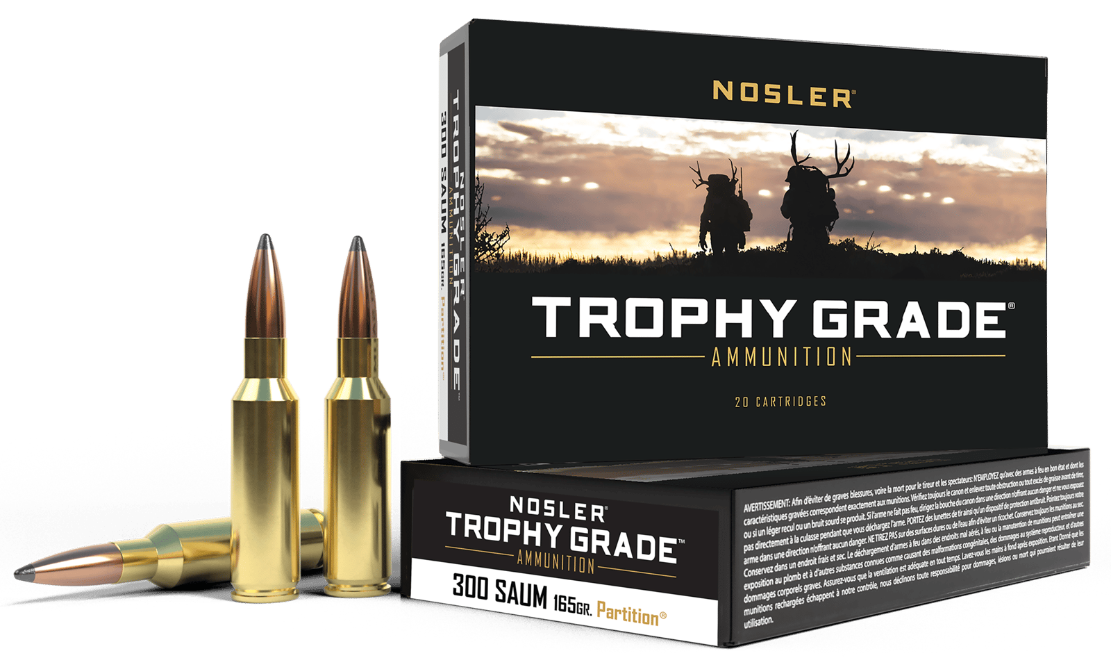 Nosler 60061 Trophy Grade  300RemSAUM 165gr Nosler Spitzer Partition 20 Per Box/10 Case