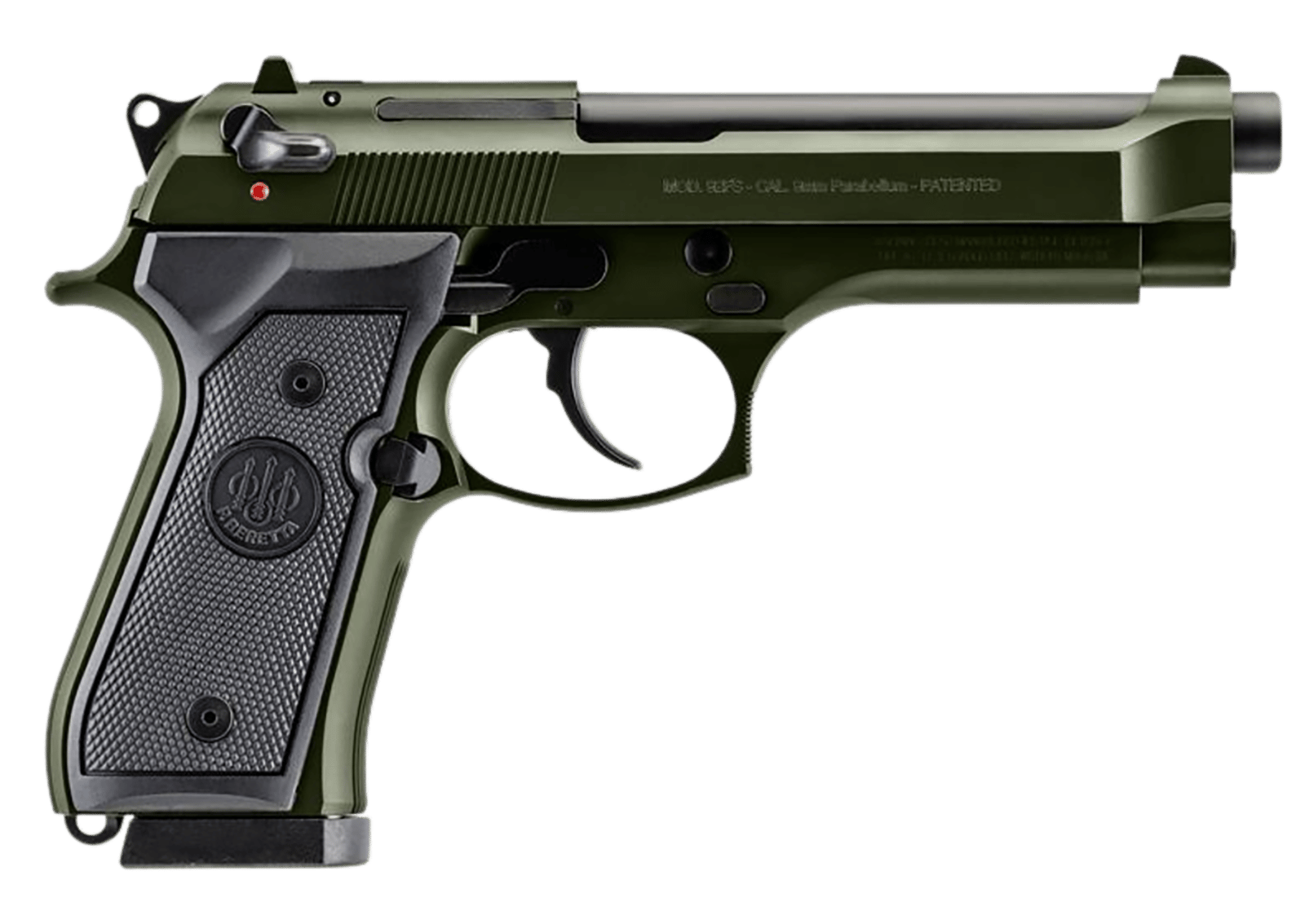 Beretta USA J92F300GR15 92FS  Full Size Frame 9mm Luger 15+1 4.90" Black Steel Barrel, OD Green Cerakote Serrated Slide, OD Green Cerakote Aluminum Frame w/Beavertail, Black Textured Grip