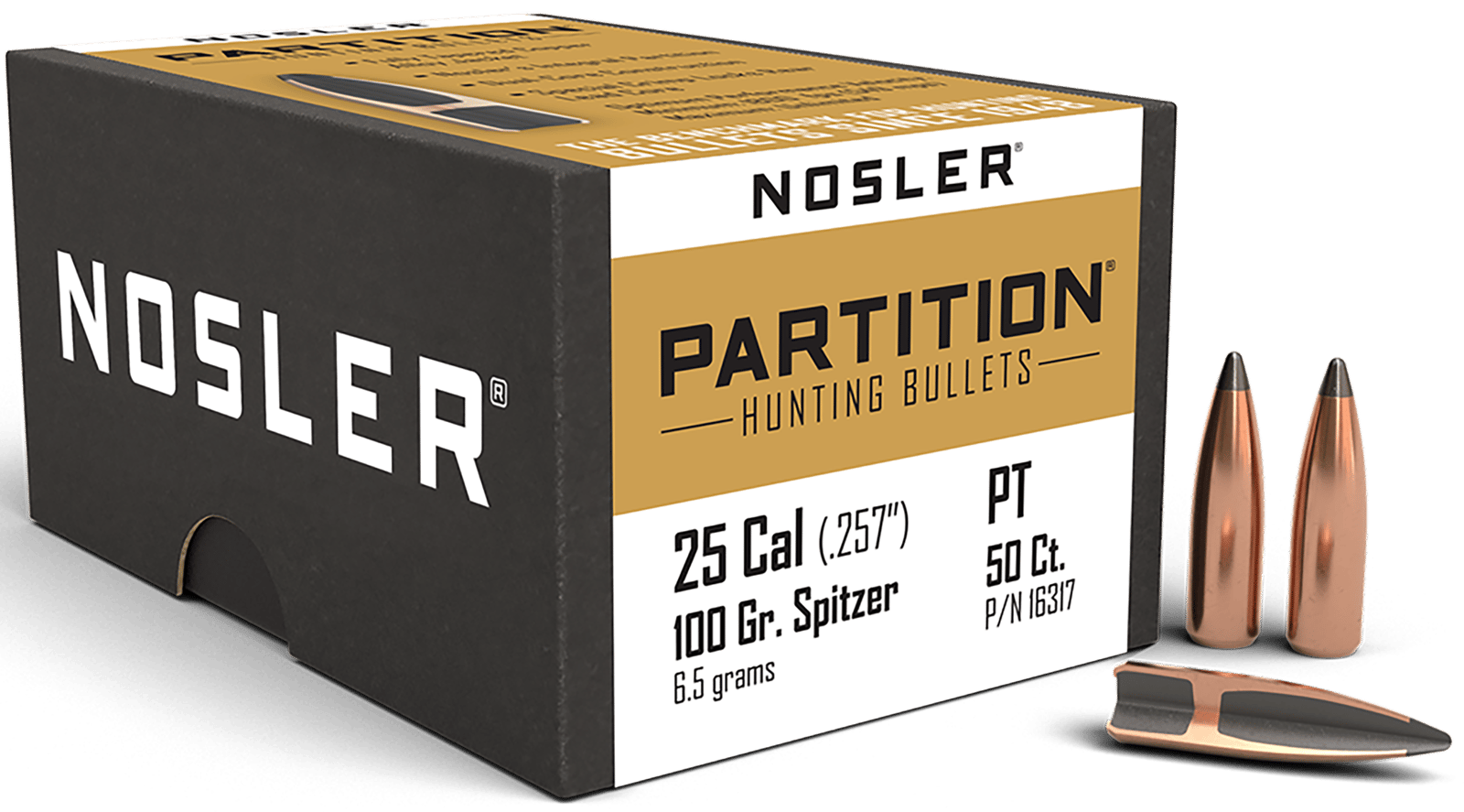 Nosler 16317 Partition  25Cal 100gr Spitzer 50/Box